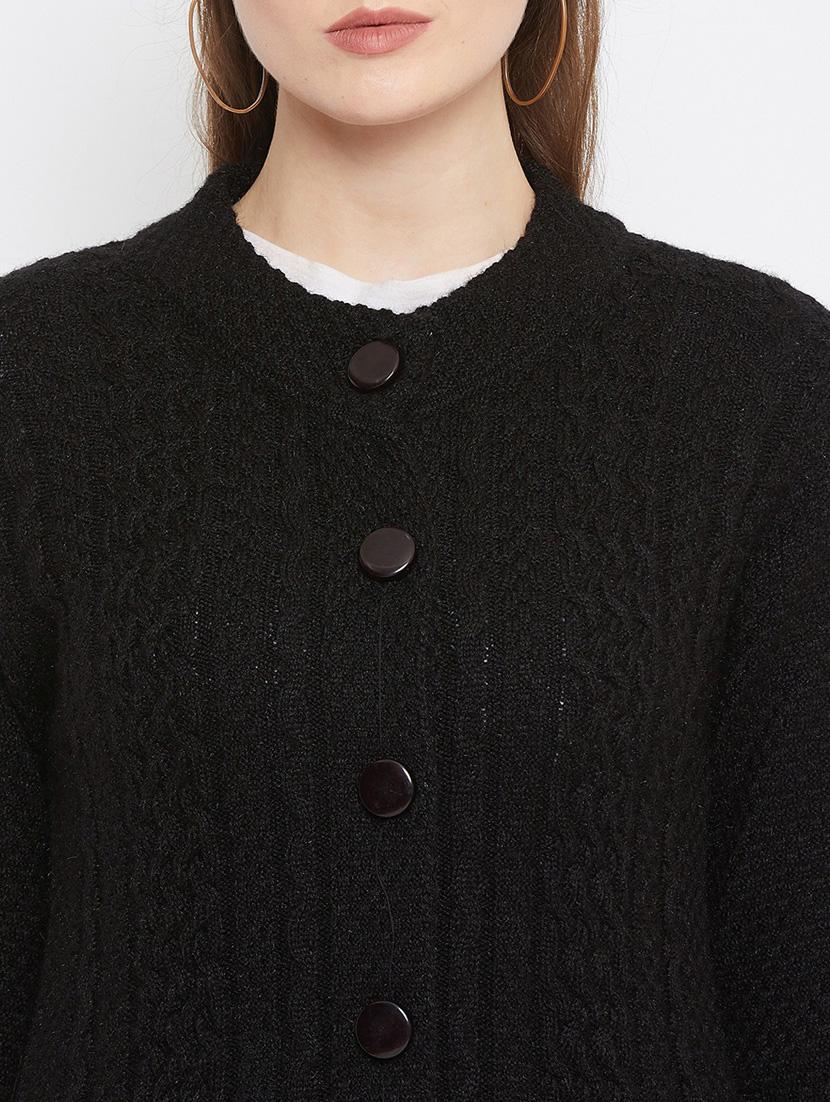 black self designed woolen cardigan - 20507060 - Standard Image - 4