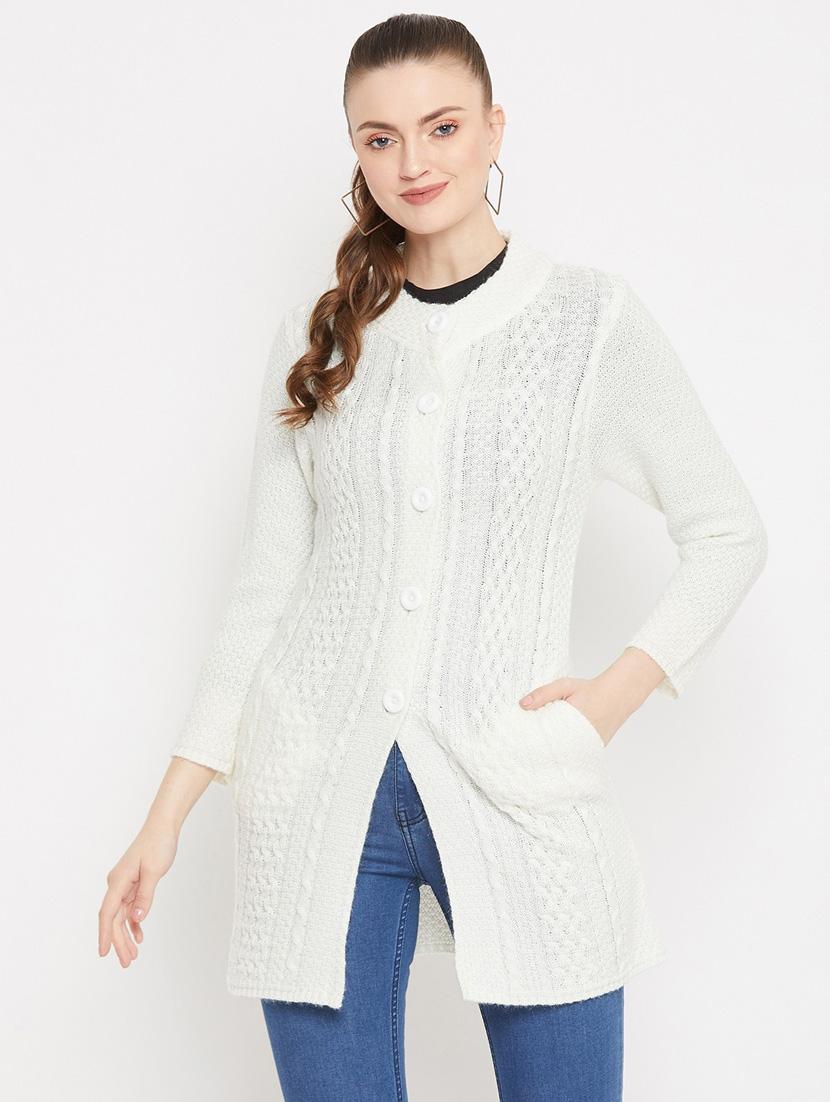 white self designed woolen cardigan - 20507083 - Zoom Image - 0
