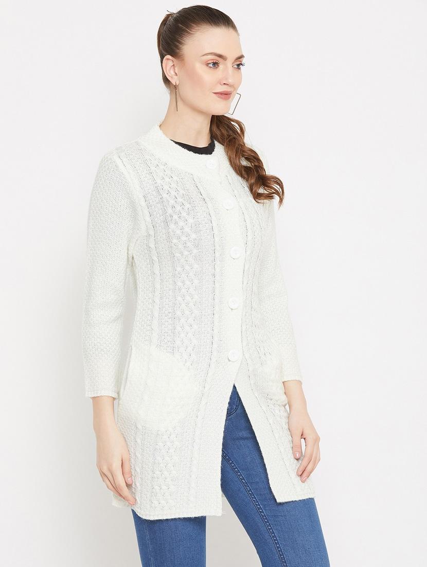 white self designed woolen cardigan - 20507083 - Standard Image - 1