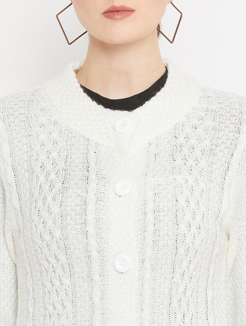 white self designed woolen cardigan - 20507083 - Standard Image - 4