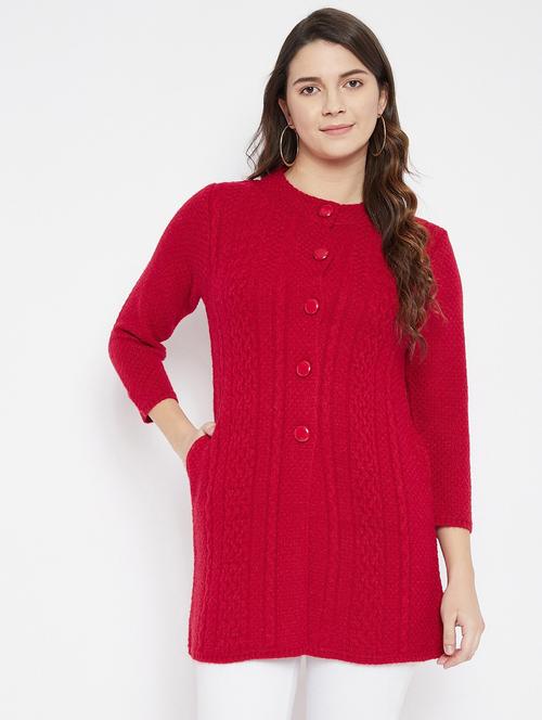 red self designed woolen cardigan - 20507084 -  Standard Image - 0
