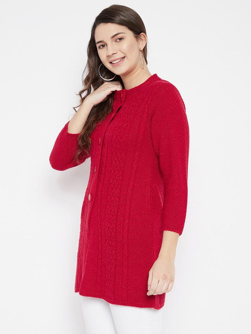 red self designed woolen cardigan - 20507084 - Standard Image - 1