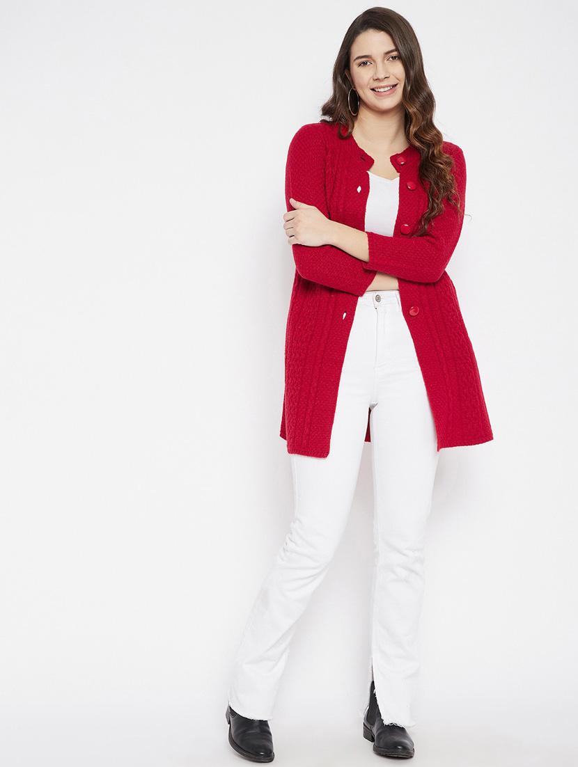red self designed woolen cardigan - 20507084 - Standard Image - 4