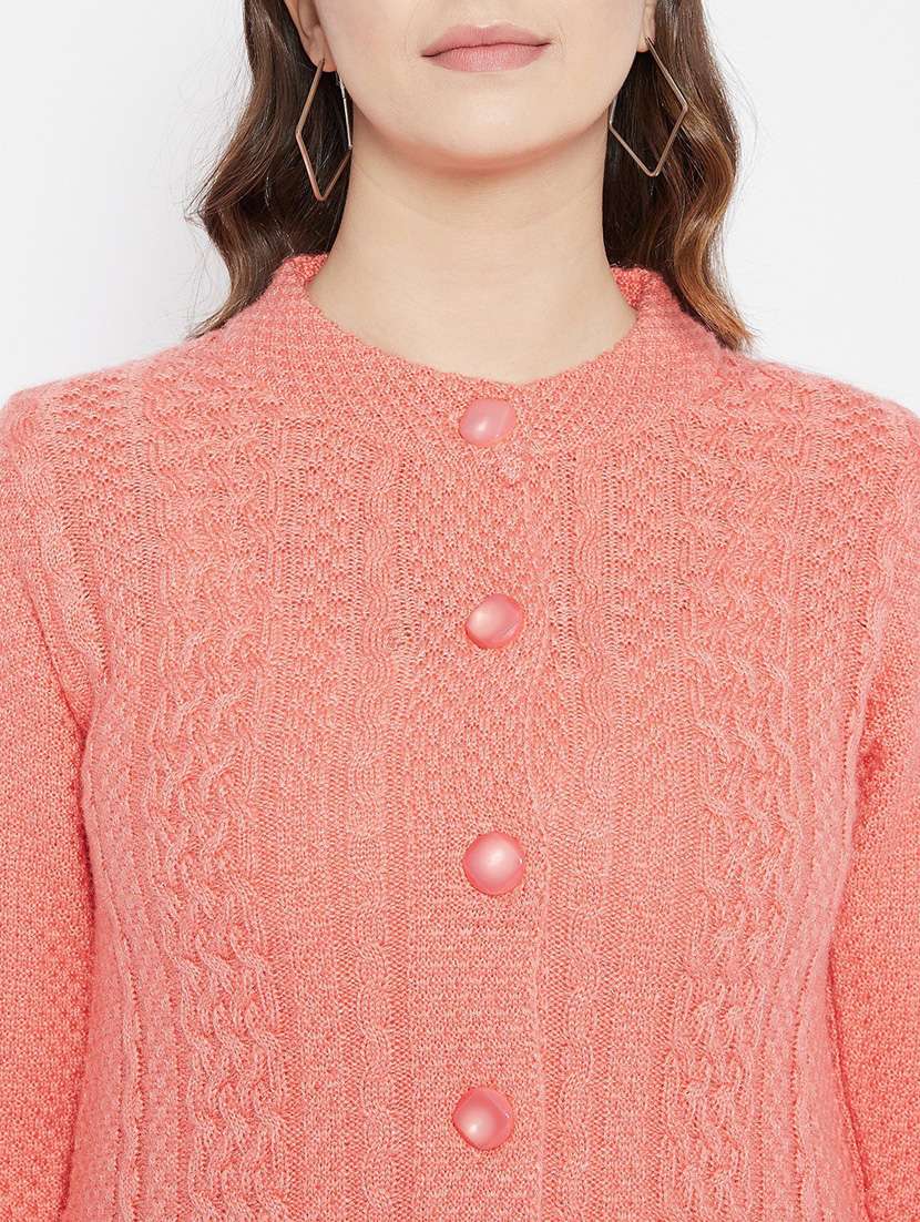 peach self designed woolen cardigan - 20507086 -  Standard Image - 4