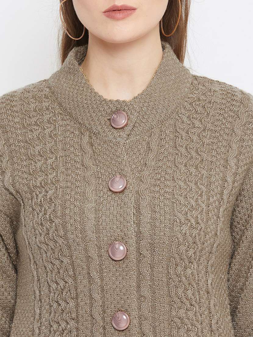 olive self designed woolen cardigan - 20507087 -  Standard Image - 4