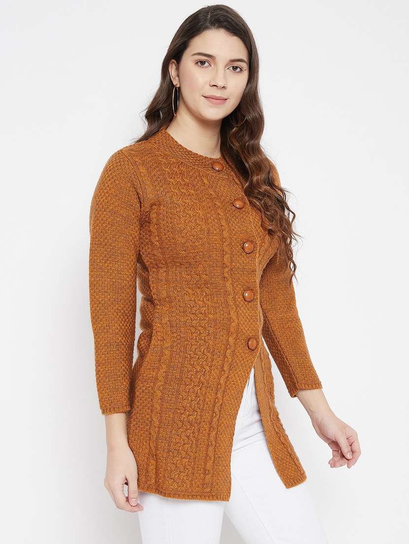 bronze self designed woolen cardigan - 20507089 -  Standard Image - 1
