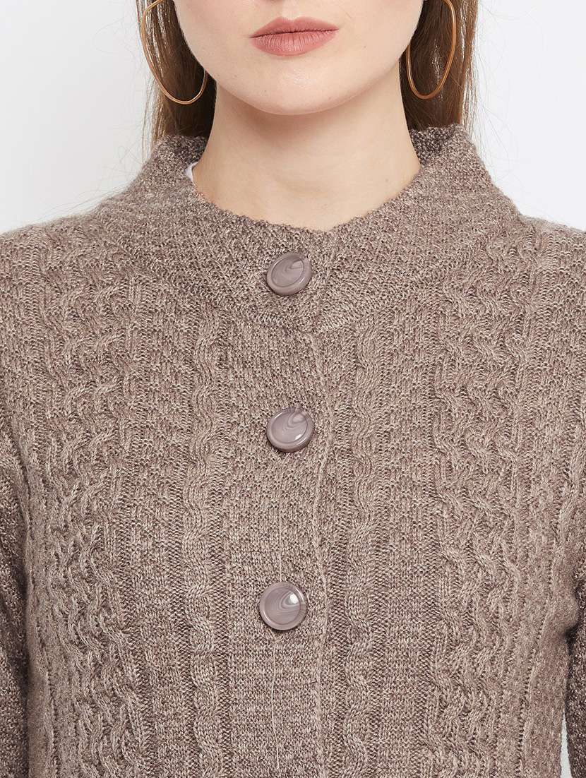 brown self designed woolen cardigan - 20507090 - Standard Image - 4
