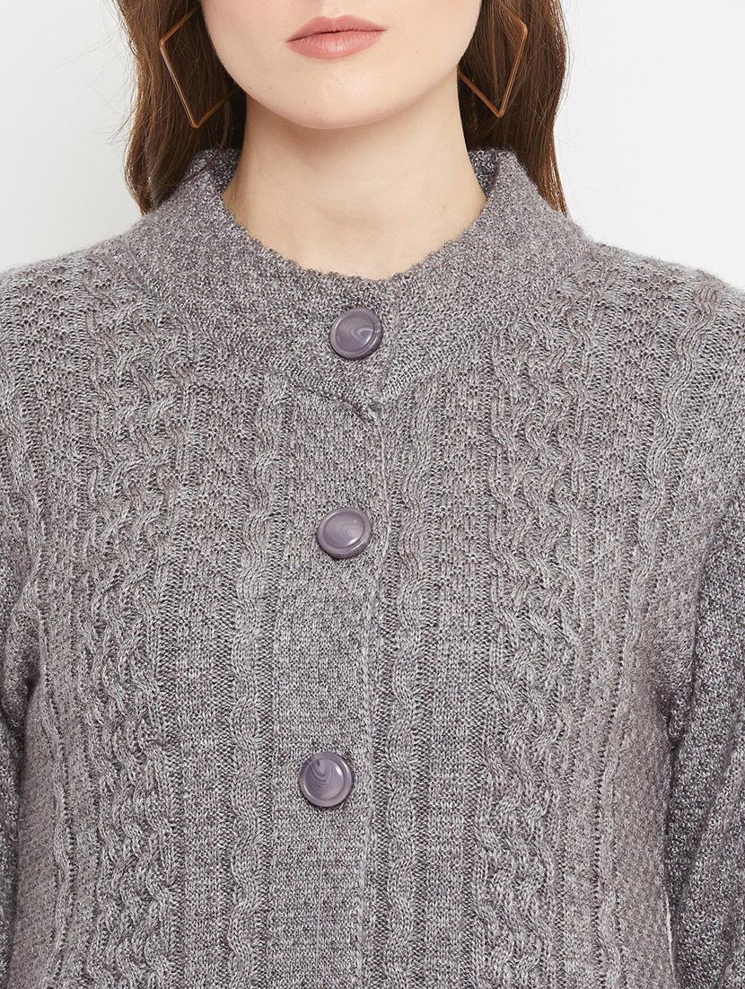 grey self designed woolen cardigan - 20507094 - Standard Image - 4