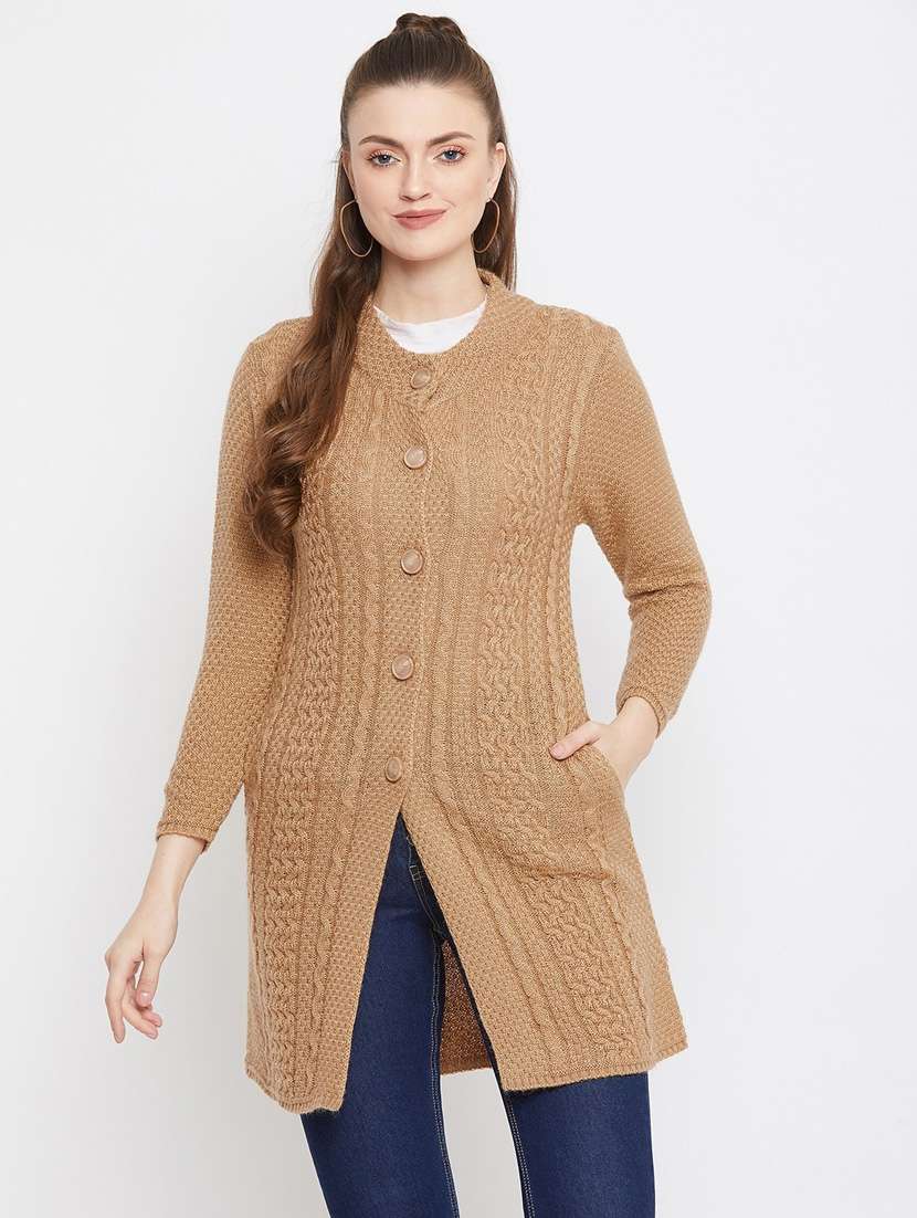 brown self designed woolen cardigan
