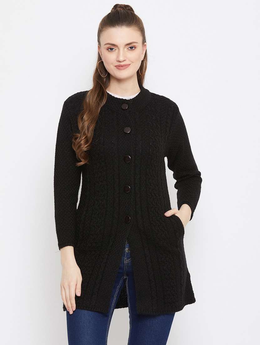 black self designed woolen cardigan