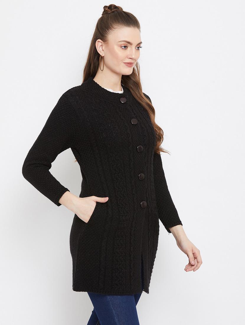 black self designed woolen cardigan - 20507098 - Standard Image - 1