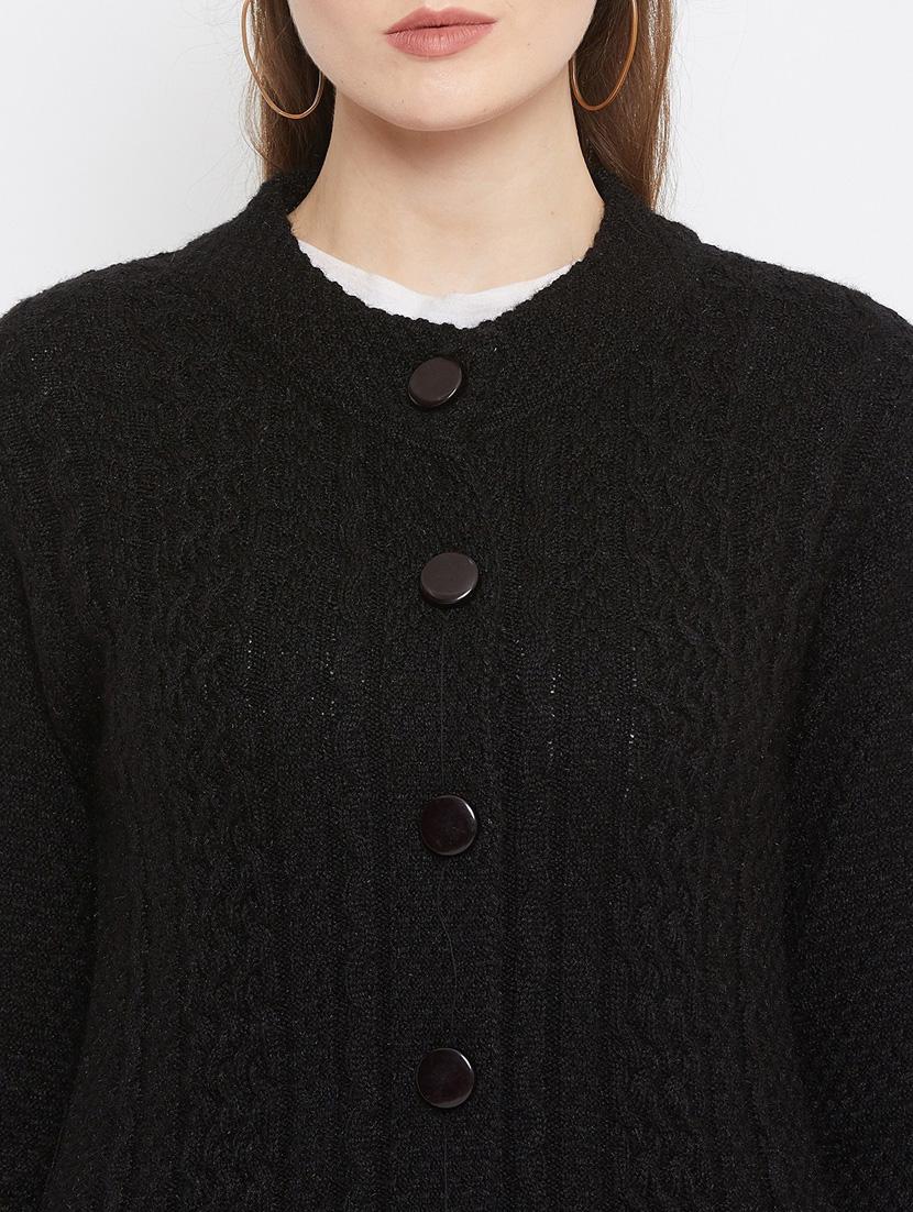 black self designed woolen cardigan - 20507098 - Standard Image - 4