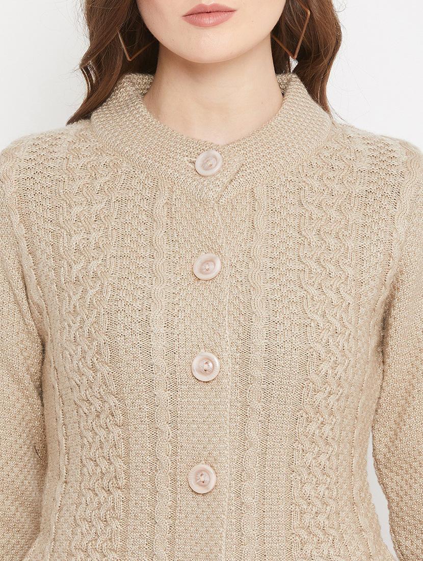 taupe self designed woolen cardigan - 20507099 - Standard Image - 4