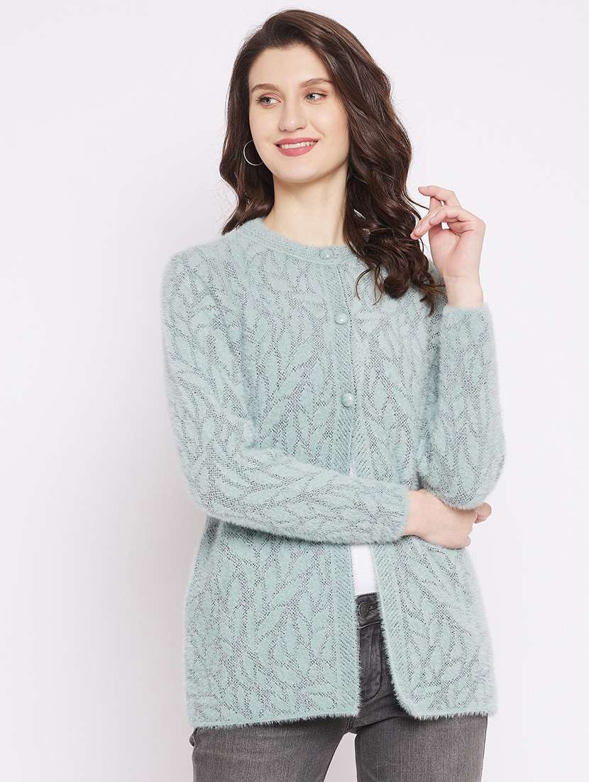purist blue self designed woolen cardigan