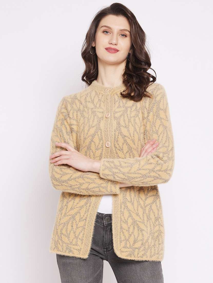 beige self designed woolen cardigan