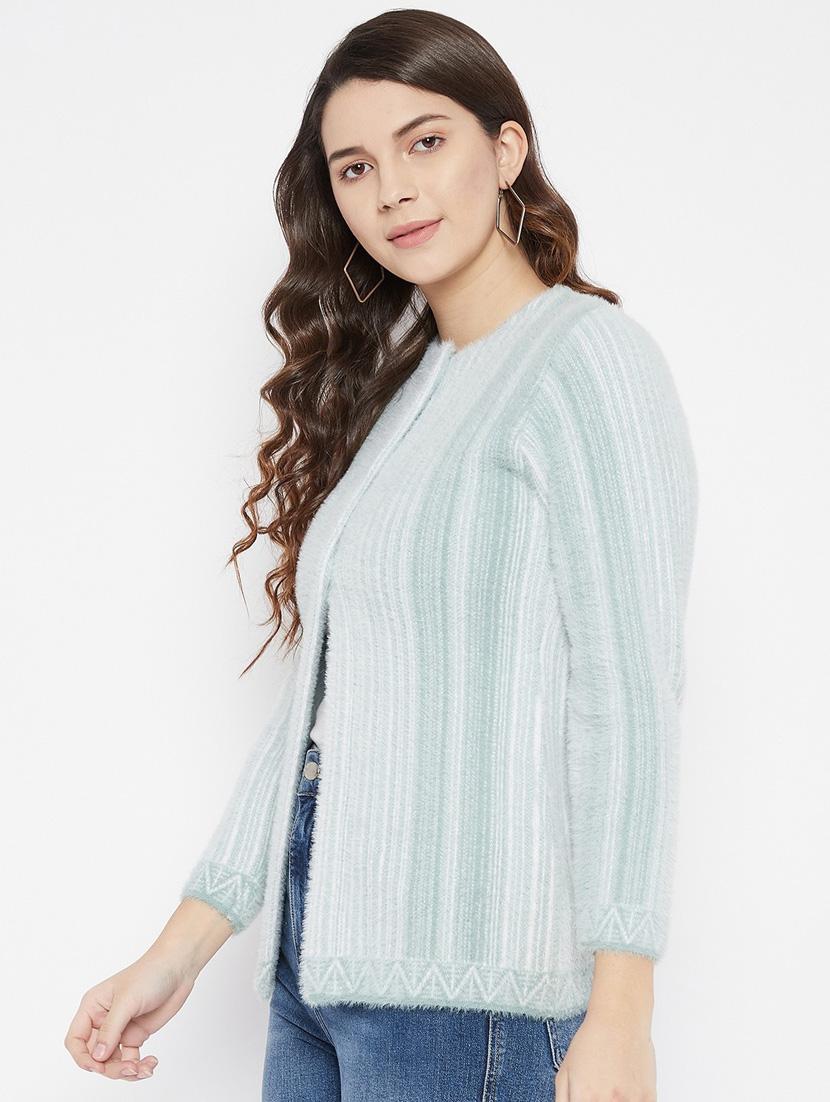 light blue self designed woolen cardigan - 20507105 - Standard Image - 1