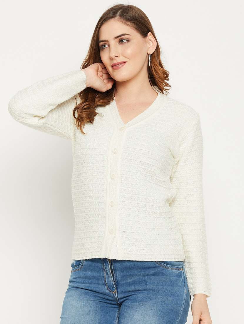 white self designed woolen cardigan - 20507109 -  Standard Image - 1