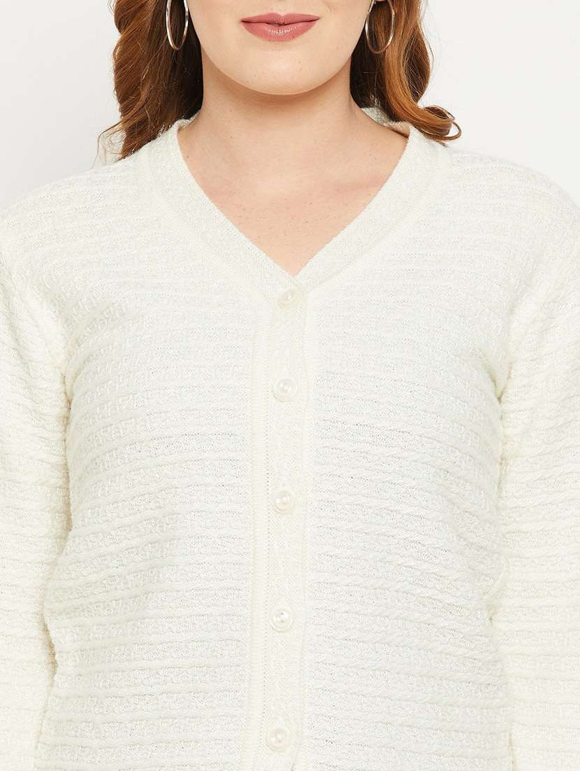 white self designed woolen cardigan - 20507109 - Standard Image - 4