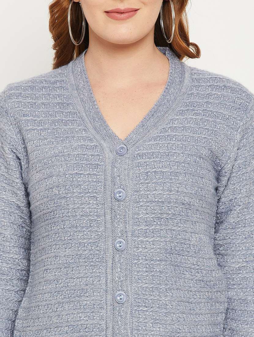 grey self designed woolen cardigan - 20507110 - Standard Image - 4