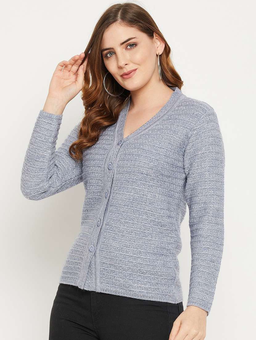 grey self designed woolen cardigan - 20507111 - Standard Image - 1