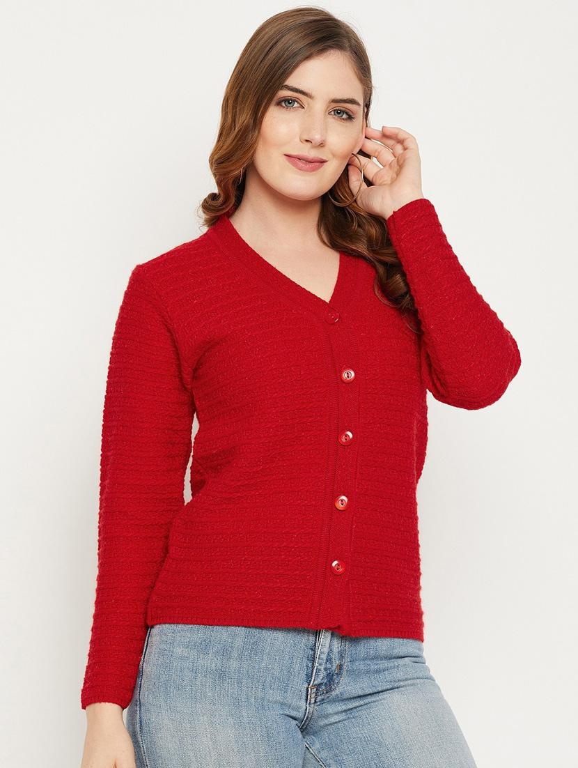 red self designed woolen cardigan - 20507112 - Standard Image - 1