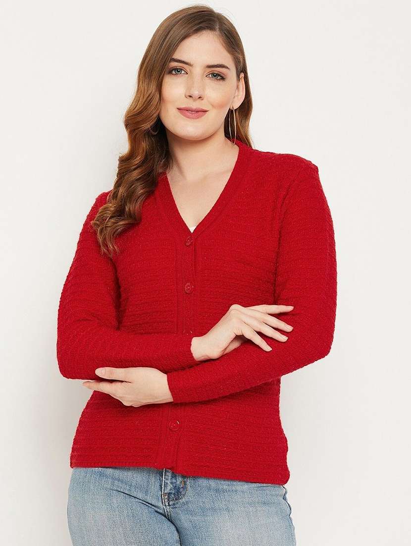 red self designed woolen cardigan - 20507112 -  Standard Image - 1