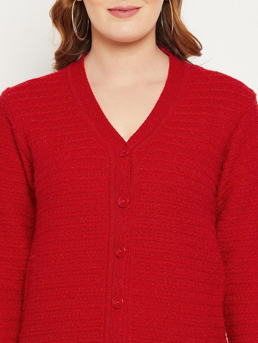 red self designed woolen cardigan - 20507112 - Standard Image - 4