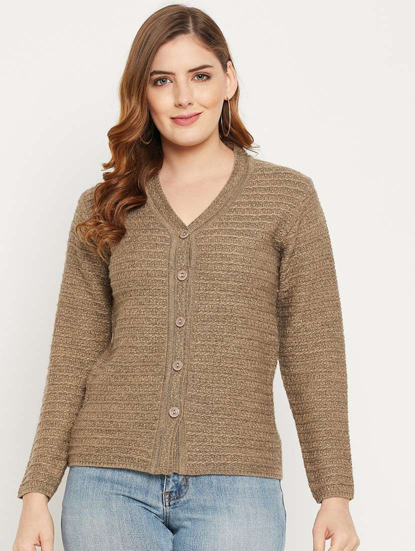 brown self designed woolen cardigan