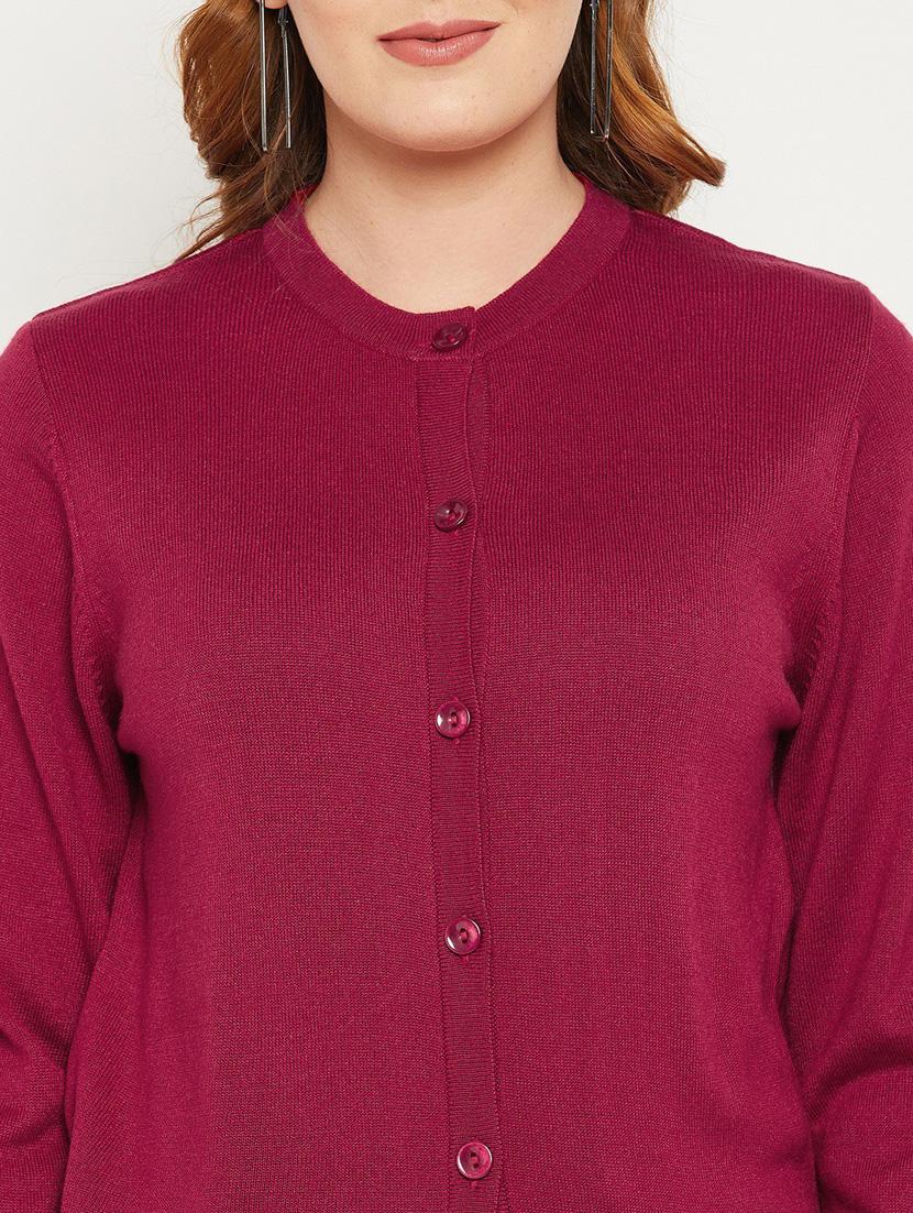 maroon solid woolen cardigan - 20507135 - Standard Image - 4