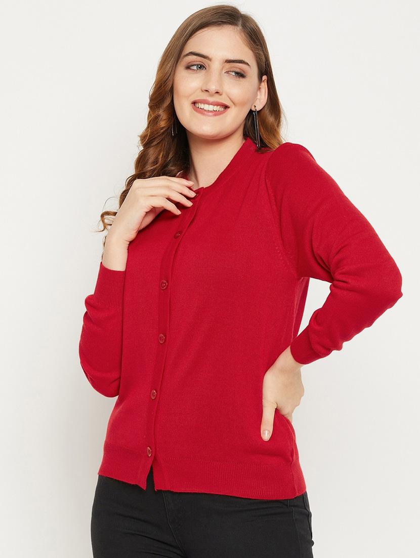 red red woolen cardigan - 20507136 - Standard Image - 1