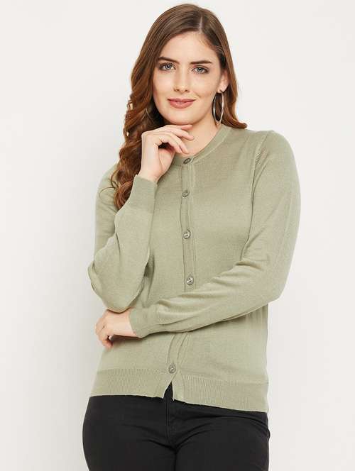 neo mint solid woolen cardigan - 20507137 - Standard Image - 0