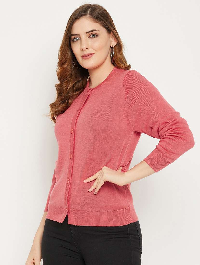 peach solid woolen cardigan - 20507138 -  Standard Image - 1
