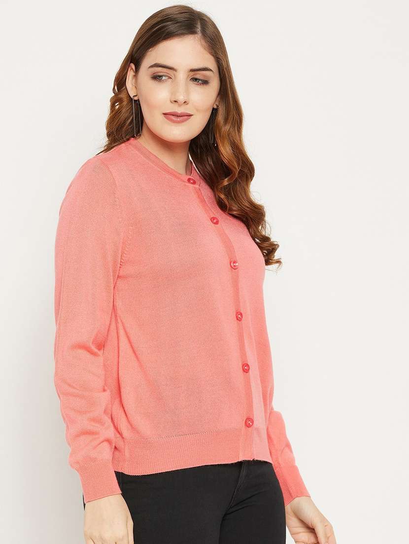 peach solid woolen cardigan - 20507139 -  Standard Image - 1