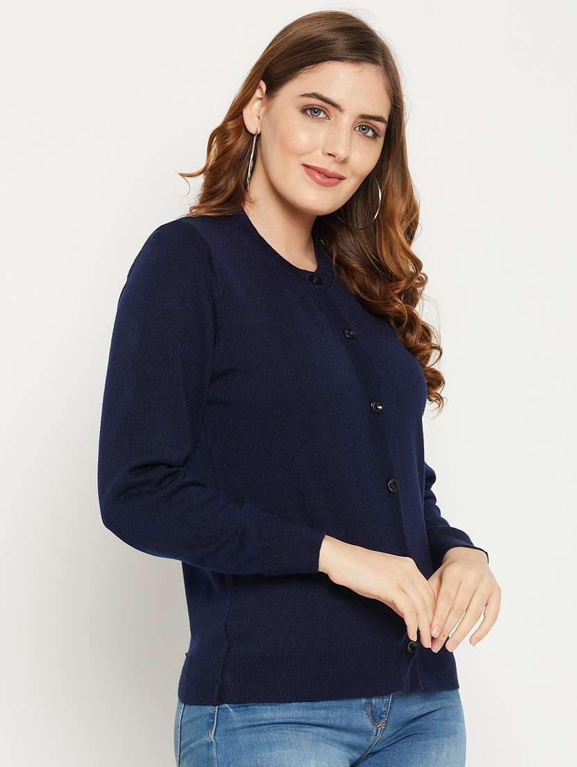 navy blue solid woolen cardigan - 20507140 - Standard Image - 1
