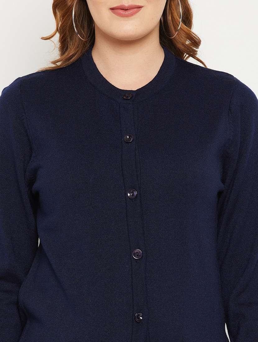 navy blue solid woolen cardigan - 20507140 - Standard Image - 4