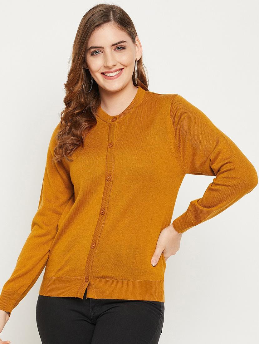 mustard solid woolen cardigan - 20507141 - Zoom Image - 0