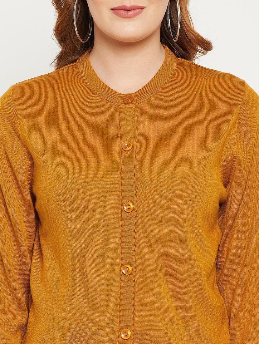 mustard solid woolen cardigan - 20507141 - Standard Image - 4