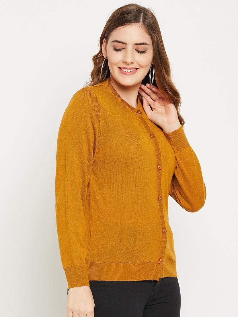 mustard solid woolen cardigan - 20507142 - Standard Image - 1