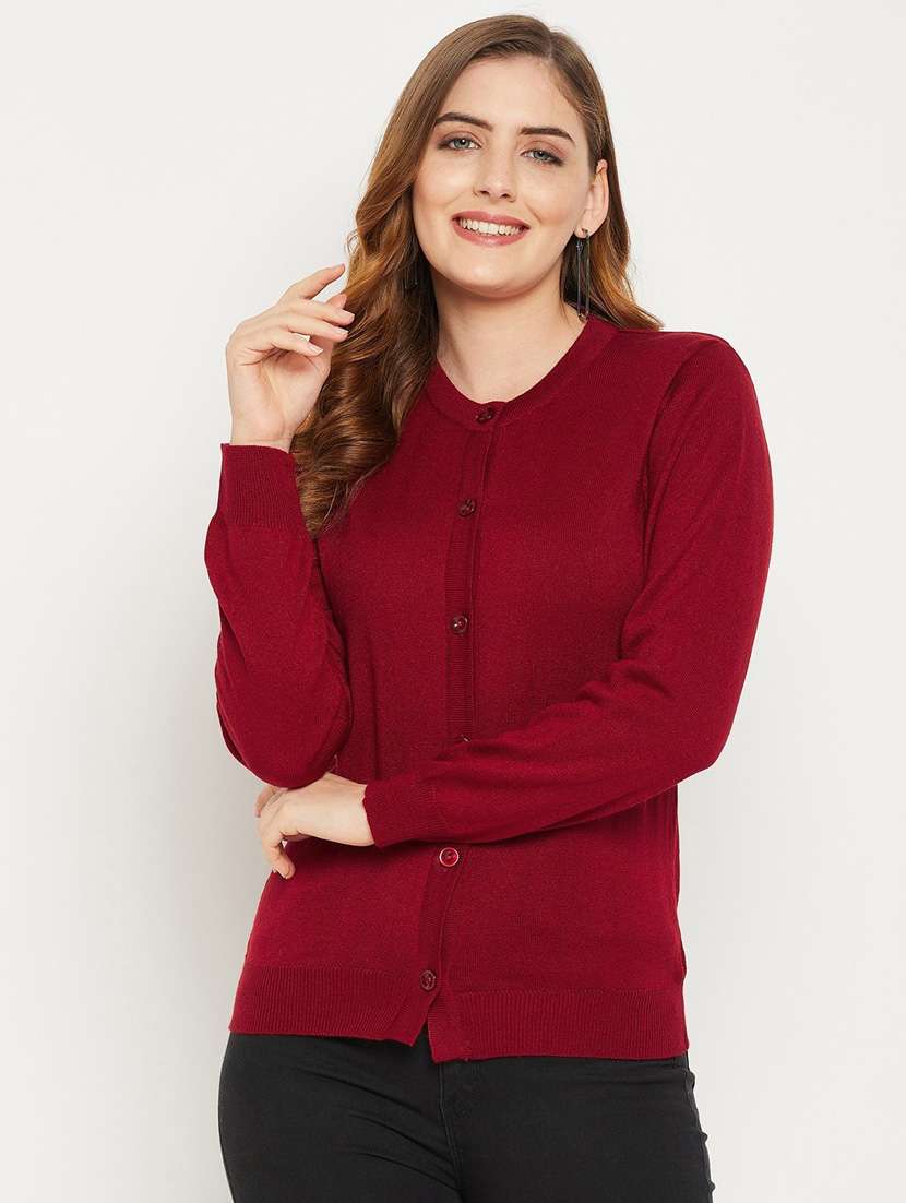 maroon solid woolen cardigan - 20507143 -  Zoom Image - 0