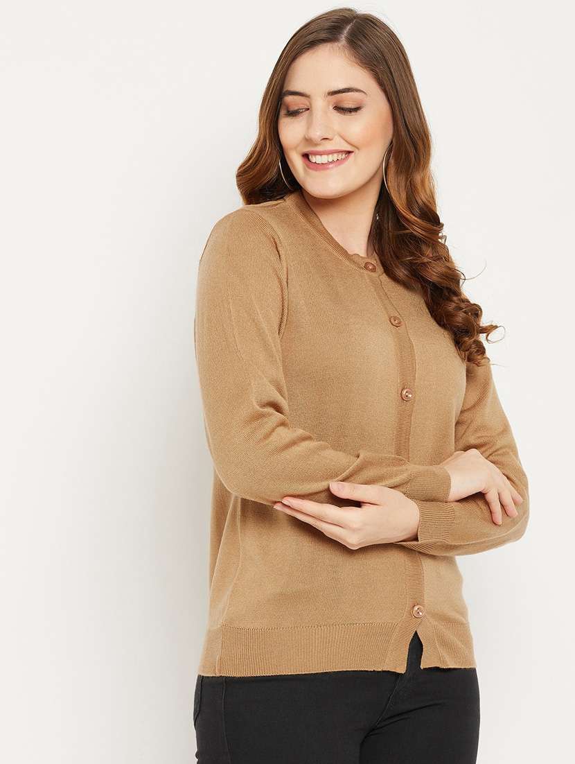 brown solid woolen cardigan - 20507146 -  Standard Image - 1