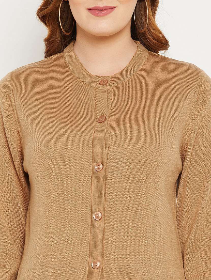 brown solid woolen cardigan - 20507146 -  Standard Image - 4