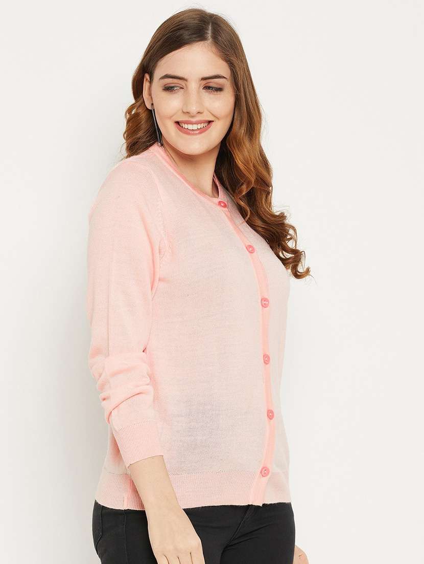 peach solid woolen cardigan - 20507148 -  Standard Image - 1