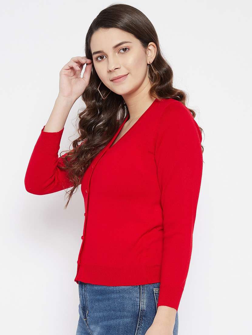 red solid woolen cardigan - 20507150 -  Standard Image - 1
