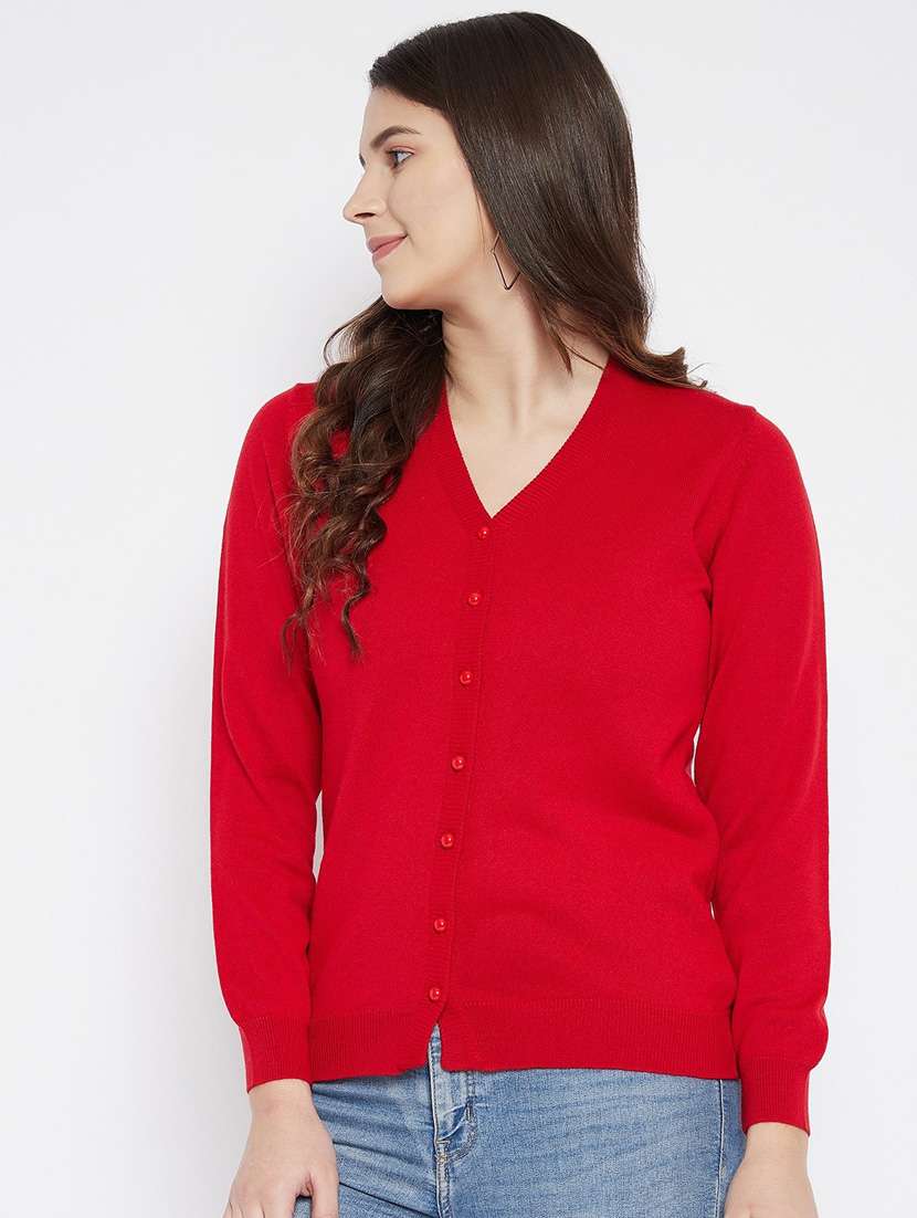 red solid woolen cardigan - 20507152 -  Standard Image - 1