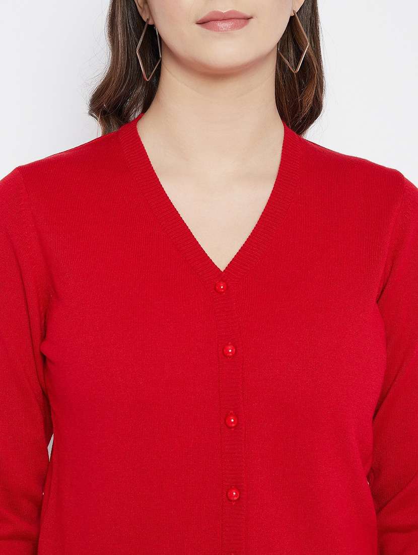 red solid woolen cardigan - 20507152 - Standard Image - 4