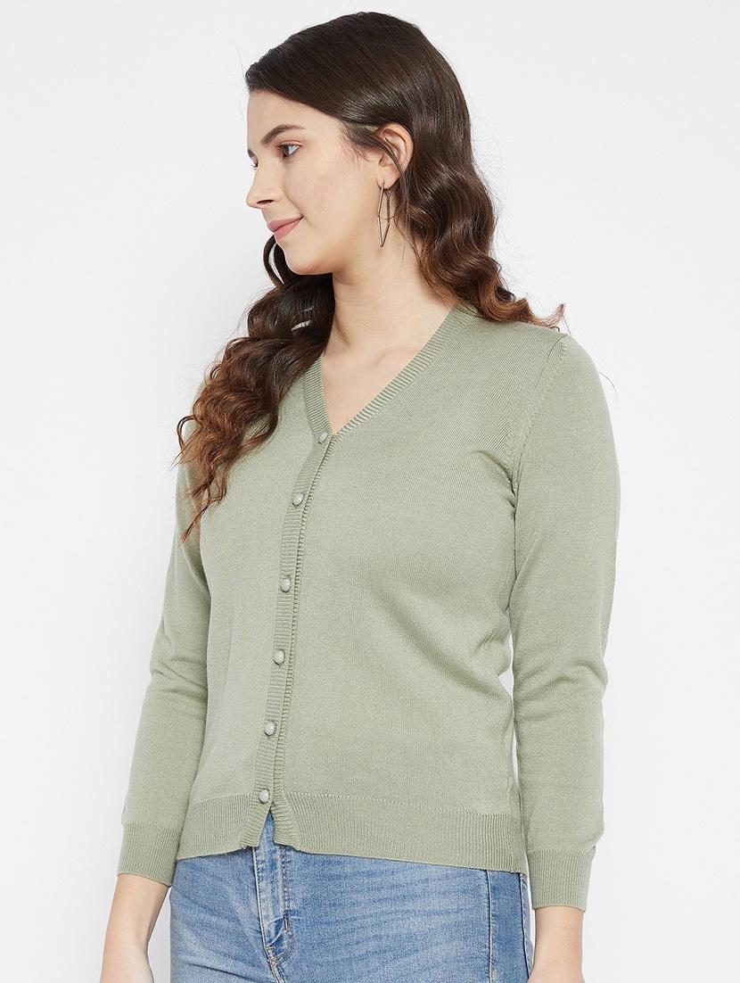 neo mint solid woolen cardigan - 20507153 - Standard Image - 1