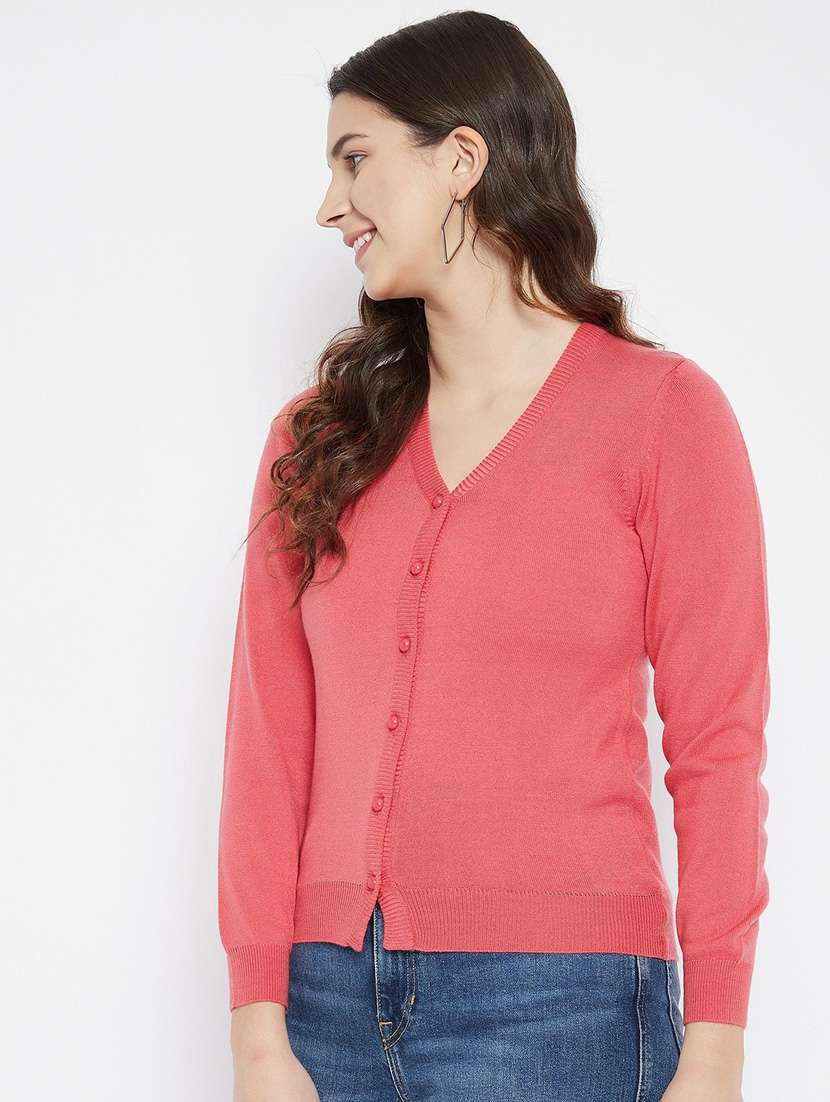 peach solid woolen cardigan - 20507154 -  Standard Image - 1