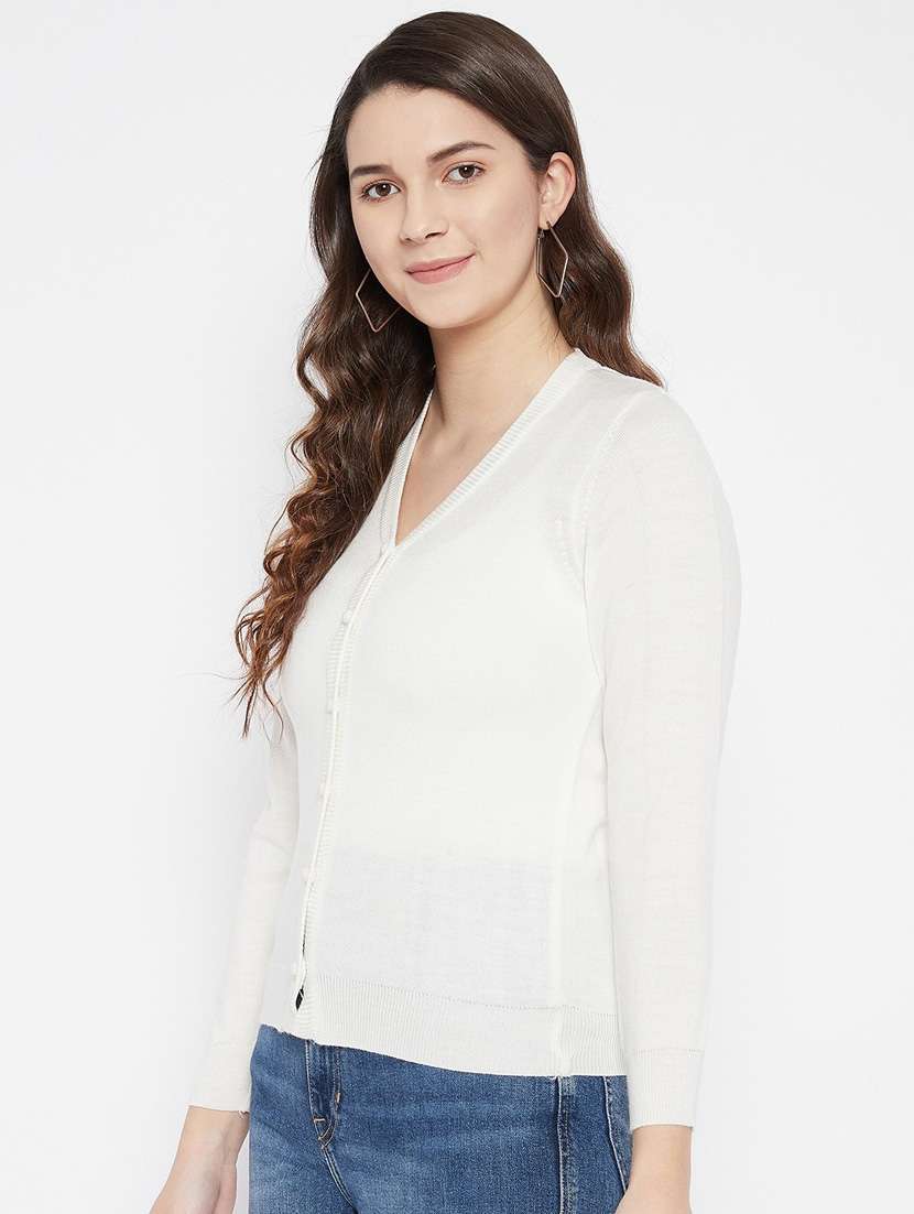 white solid woolen cardigan - 20507156 -  Standard Image - 1
