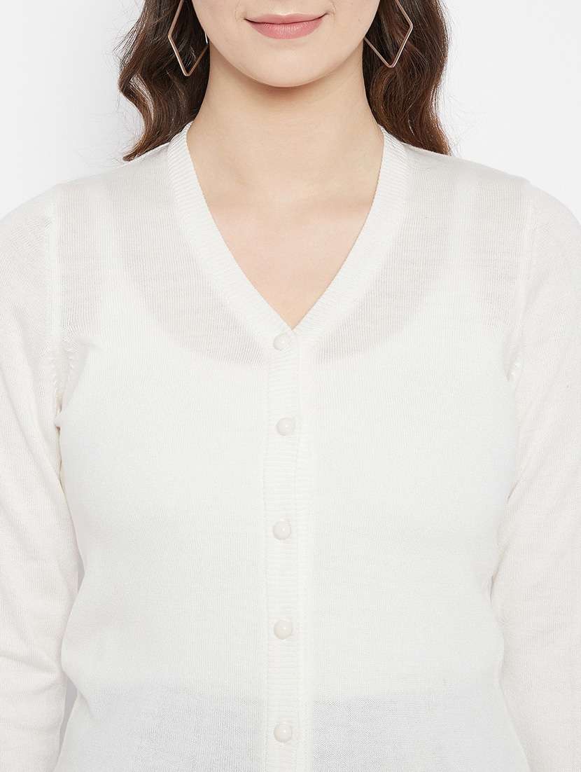white solid woolen cardigan - 20507156 -  Standard Image - 4