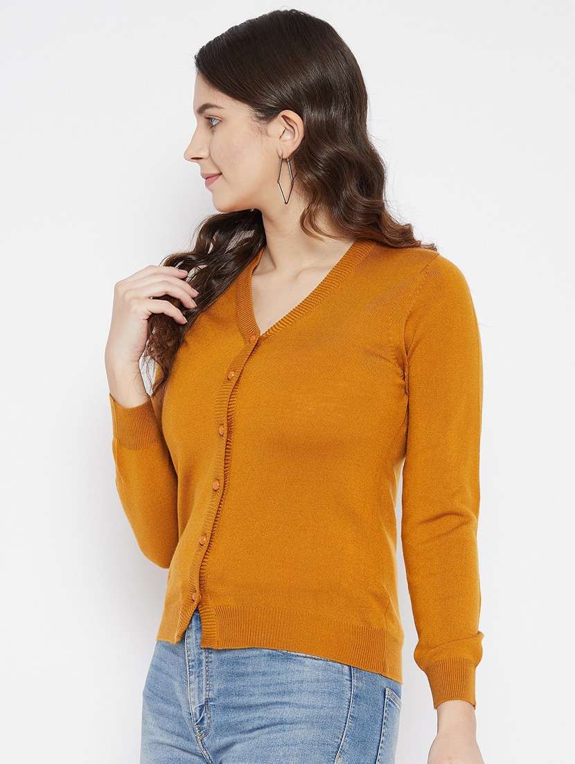 mustard solid woolen cardigan - 20507158 -  Standard Image - 1